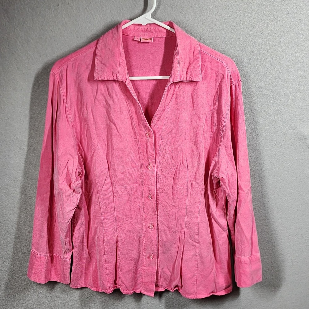 Tianello Shirt Womens Large Pink Button Front Tencel Rayon Blouse Made USA‎
